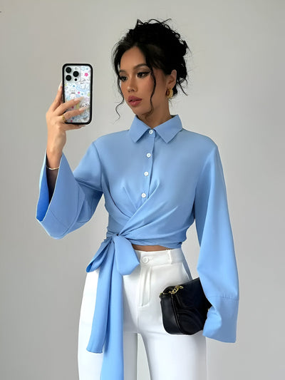 Madchen | Trendiges Crop-Top mit Schleife und Glockenärmeln