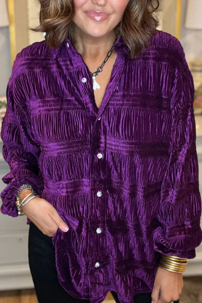 Kara® | Damenoberteil aus gerafftem Samt mit Knopfleiste