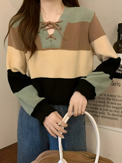 Rochelle | Strick-Perfektion – Schickes gestreiftes V-Ausschnitt-Pullover für Damen