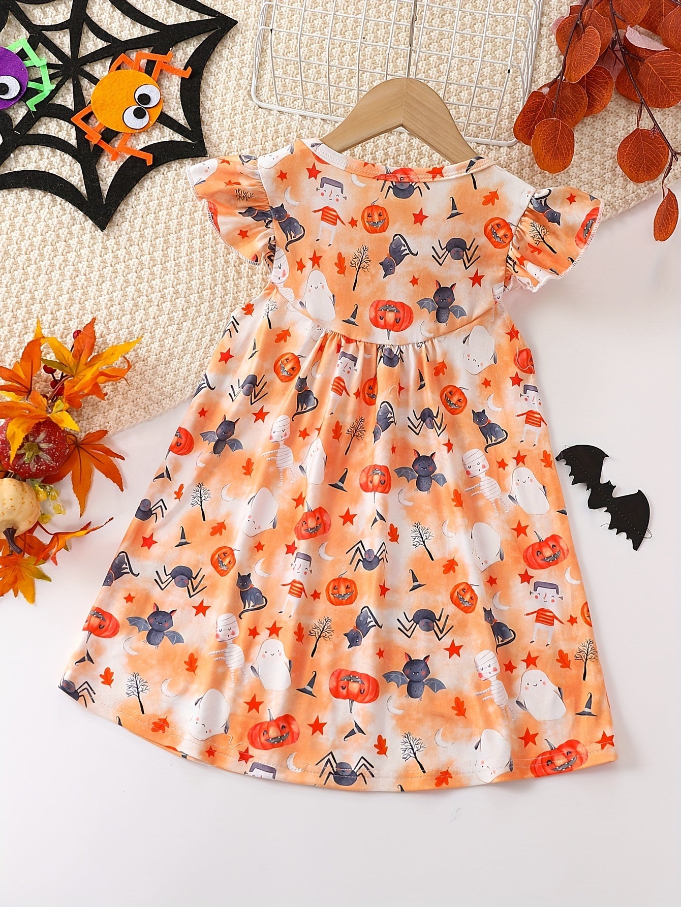 Mädchen Kleid mit niedlichem Cartoon-Allover-Print und Rüschenärmeln – Pink