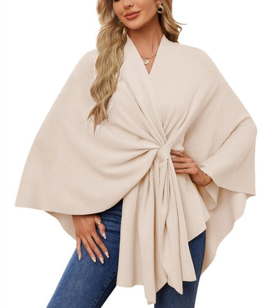 Eleganter Wickelponcho Ivory Weiß - Clara