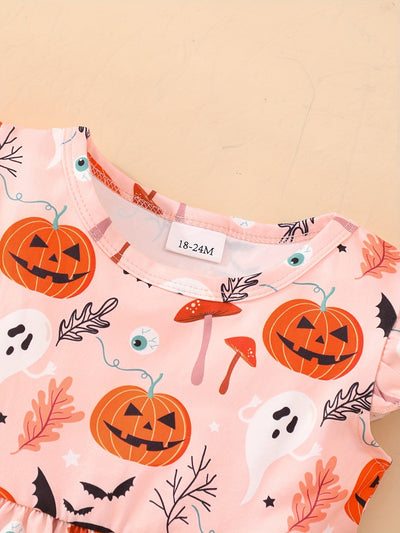 Mädchen Kleid mit Kürbis- und Geisterprint