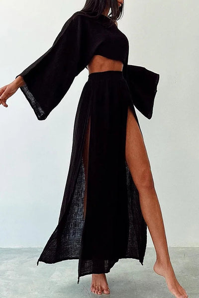 Stella® | Schickes, lässiges zweiteiliges Set aus Baumwolle und Leinen mit Schlitz