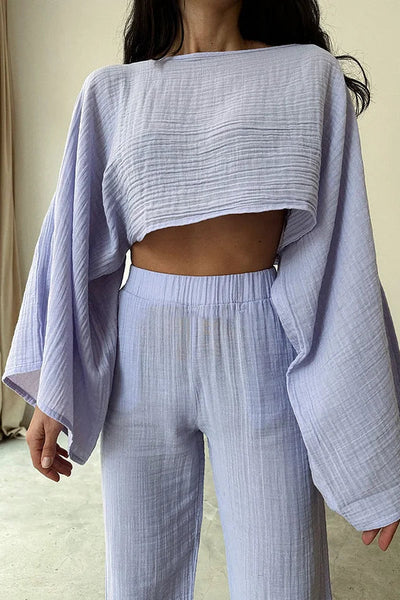 Teodora® | Zweiteiliges Set aus Fantasy-Lila aus Baumwolle und Leinen