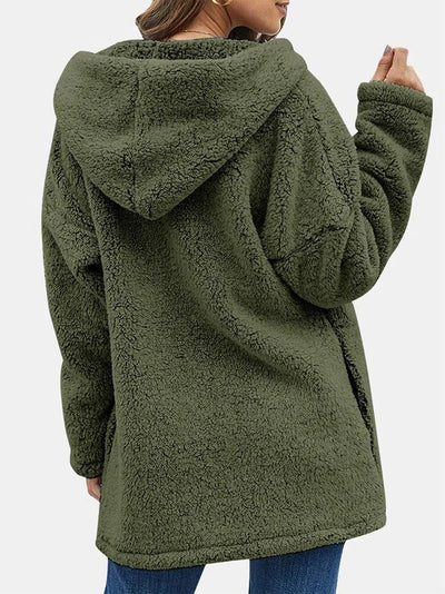 Damen Teddyjacke mit Reißverschluss – Olivegrün