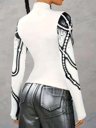 Jerrica - lässiges strickoberteil mit abstraktem print