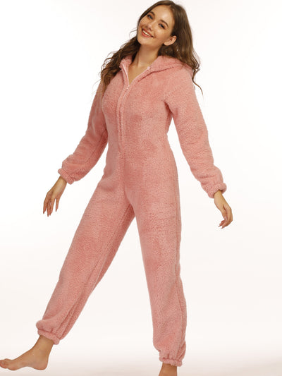 Reißverschluss Teddy-Jumpsuit mit Kapuze