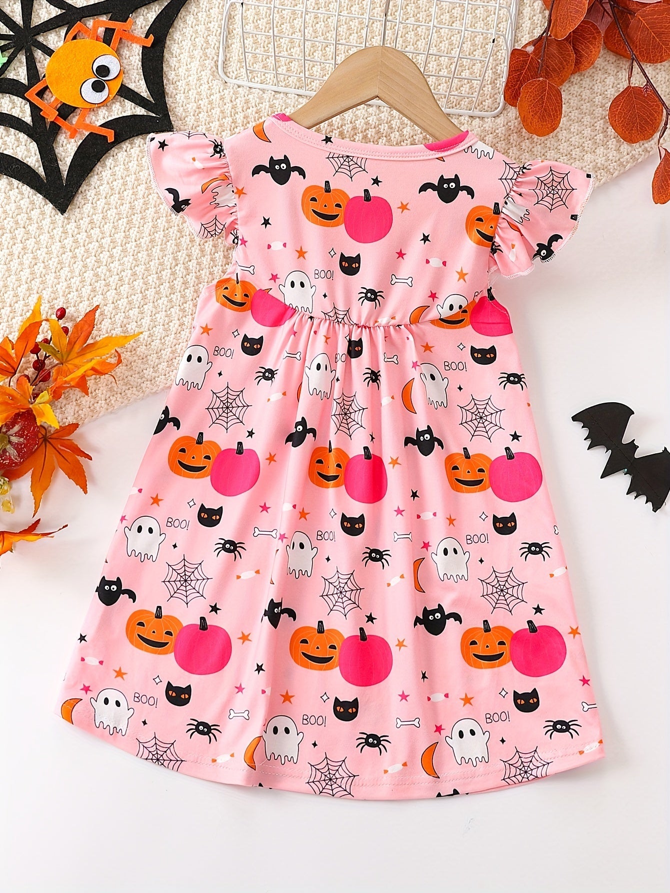 Mädchen Kleid mit niedlichem Cartoon-Allover-Print und Rüschenärmeln – Pink