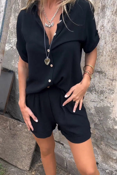 Aranza® | Orange Sommeranzug aus Baumwolle und Leinen mit kurzen Ärmeln