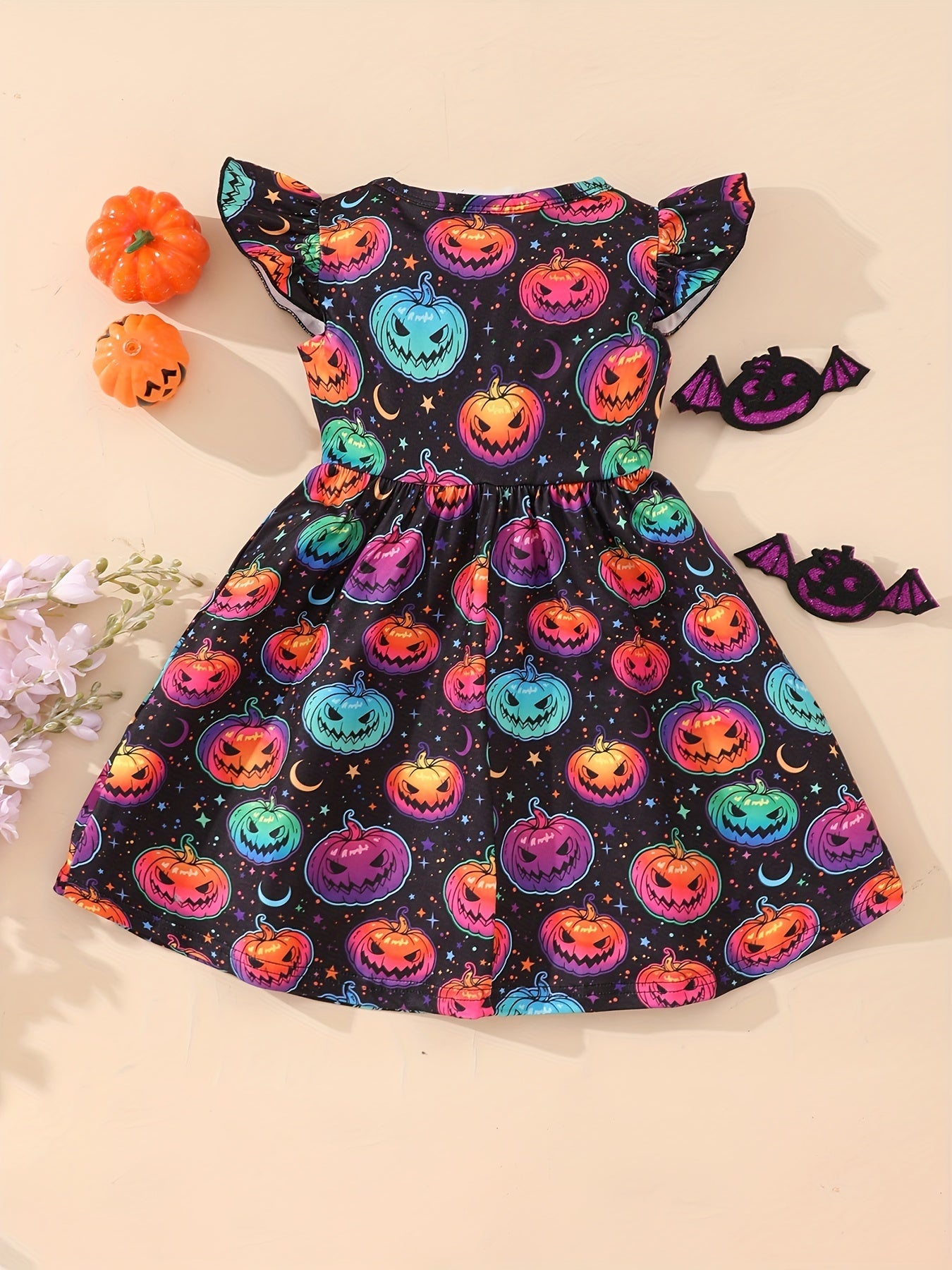 Mädchen Kleid mit Kürbis- und Geisterprint