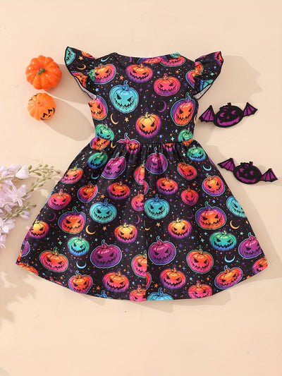 Mädchen Kleid mit Kürbis- und Geisterprint