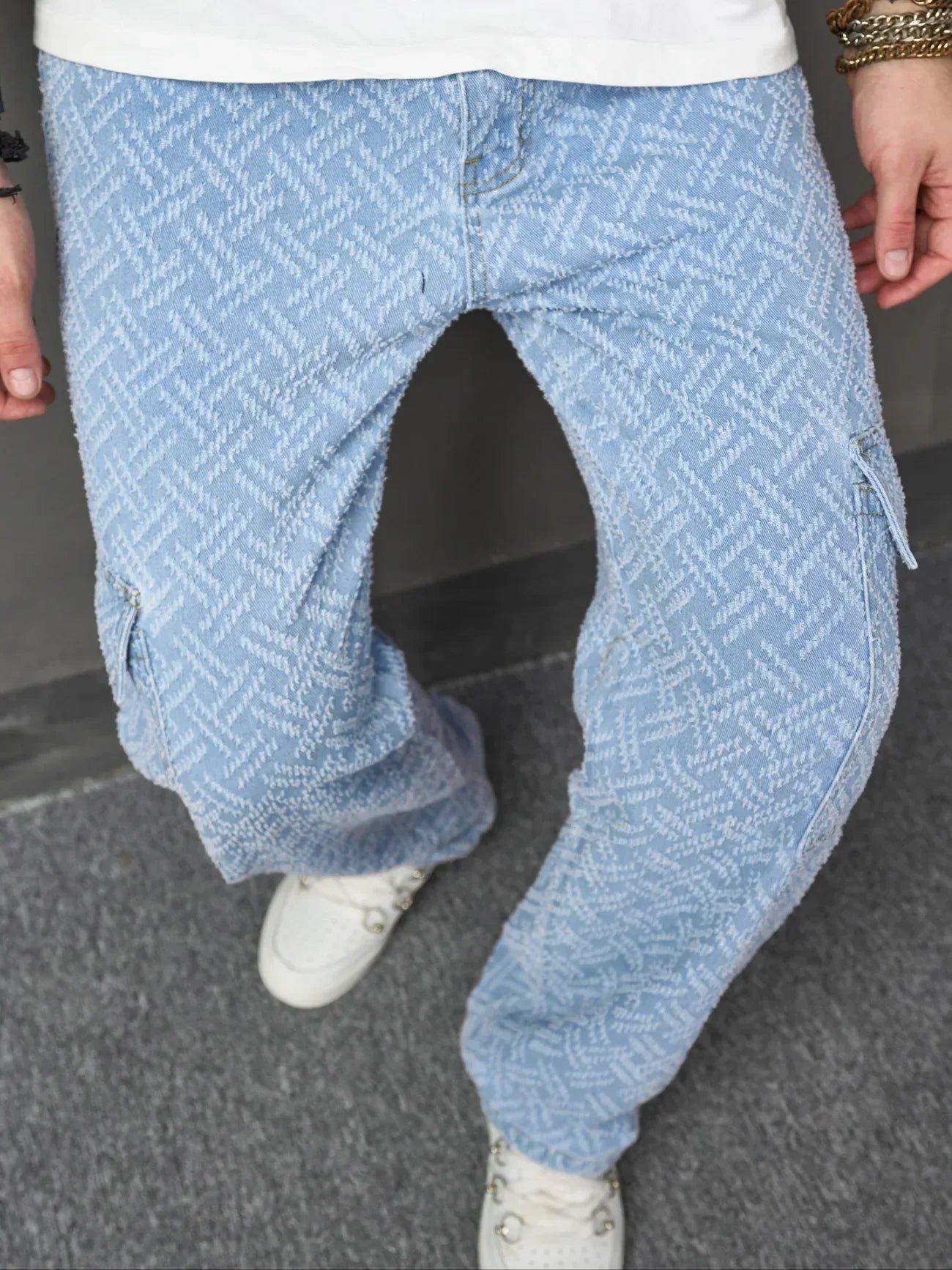 Aponte - Herrenjeans Hellblau Weites Bein Casual Stil