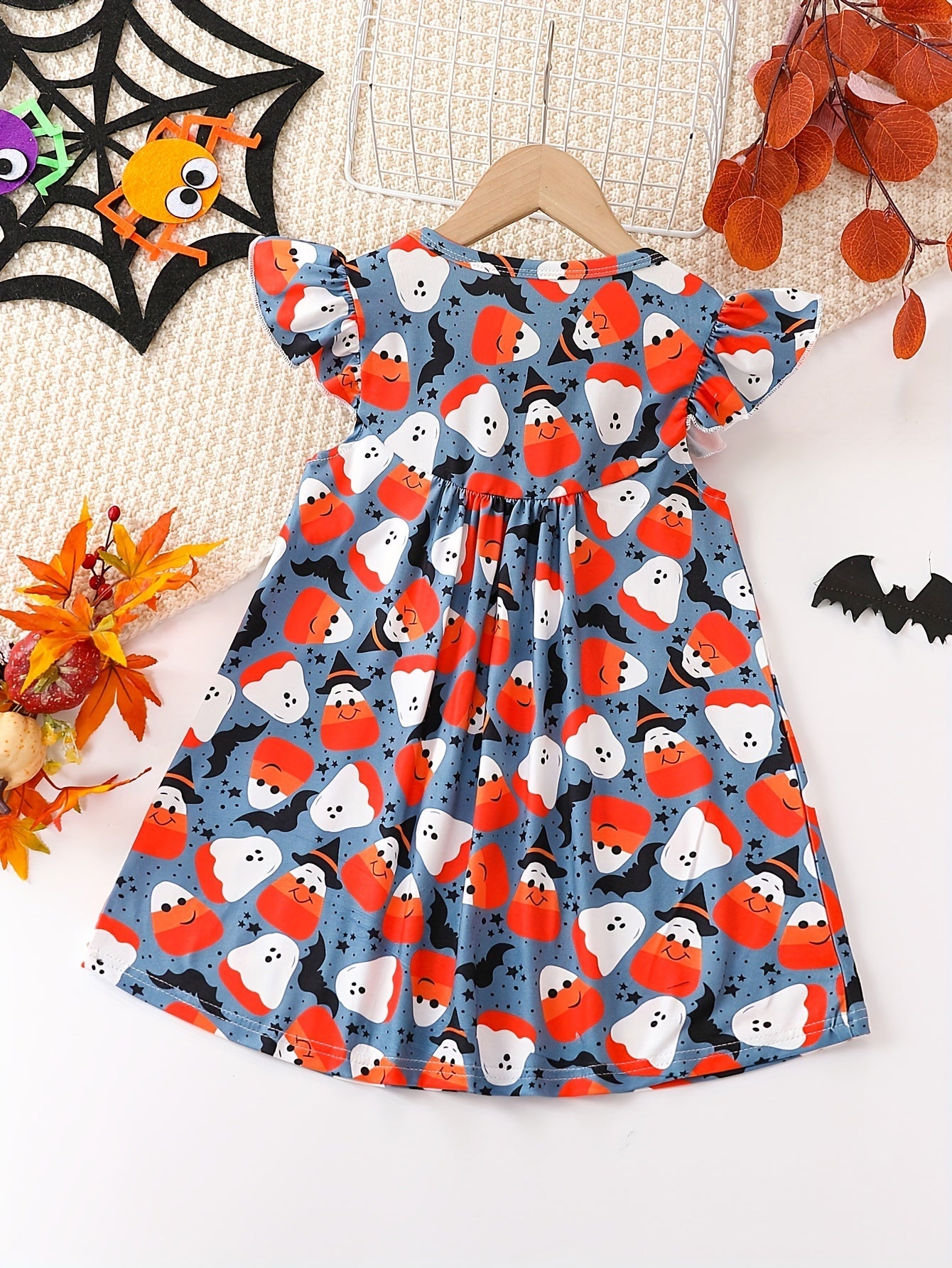 Mädchen Kleid mit niedlichem Cartoon-Allover-Print und Rüschenärmeln – Pink