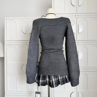 Klementine | Frau Gyaru Coquette V-Ausschnitt Französisch Vintage Pullover Langarm