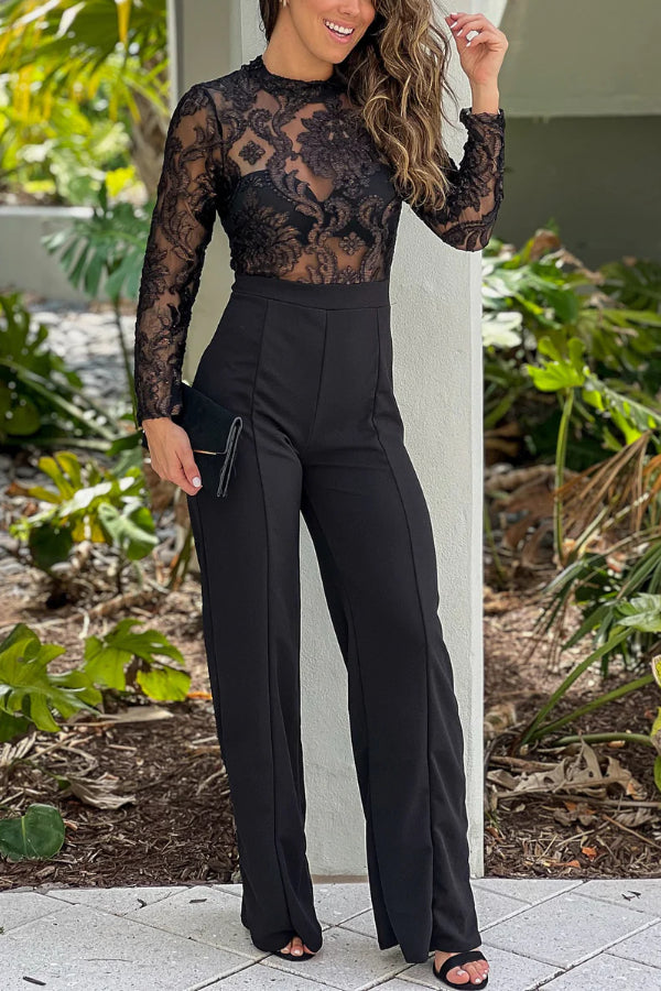 Mariola® | Schwarzer Overall mit langärmeligem, verziertem Oberteil