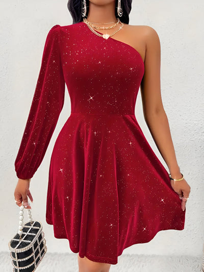 Maja | Elegantes One-Shoulder Ruffle Hem Kleid