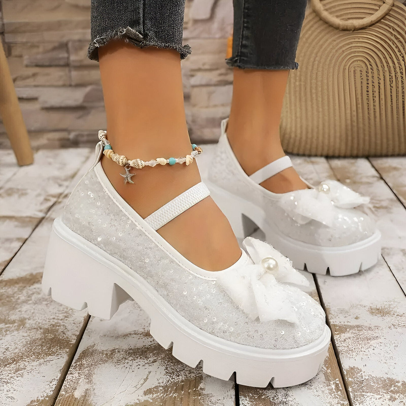 Lina | Schicke Damen Loafers mit Perle und Schleife