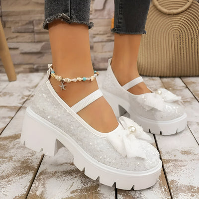 Lina | Schicke Damen Loafers mit Perle und Schleife