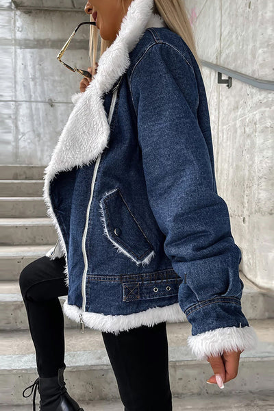 Leah® | Lose Freizeitjacke mit Patchwork-Revers aus Lammwolle