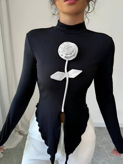 Odelina | Elegantes Langarm-T-Shirt mit hohem Kragen