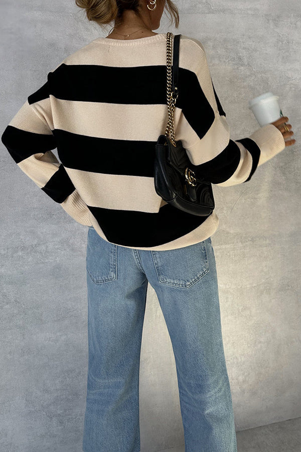 Anna® | Cremefarbener gestreifter Maxipullover