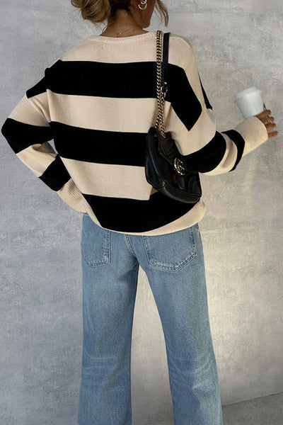 Anna® | Cremefarbener gestreifter Maxipullover