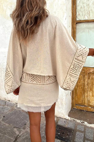 Olivia® | Loses Top mit Dolman-Ärmeln und Ethno-Print aus Leinenmischung