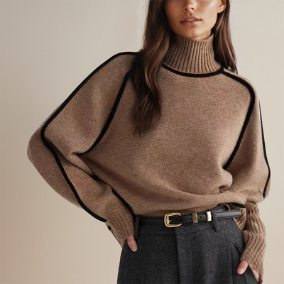 Eleganter Rollkragenpullover mit Kontrastbesatz für Frauen