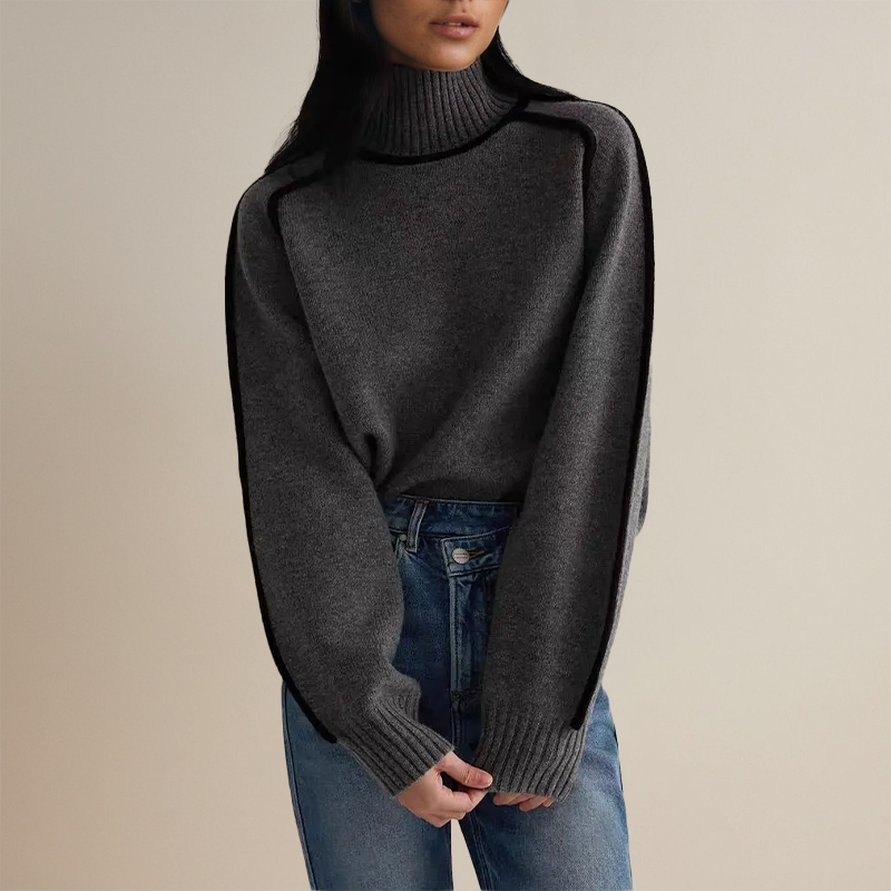 Eleganter Rollkragenpullover mit Kontrastbesatz für Frauen