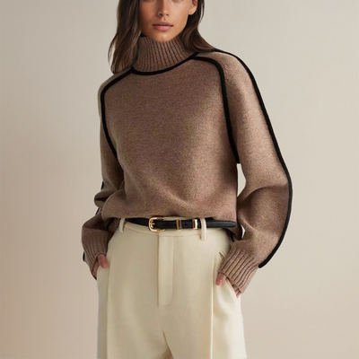Eleganter Rollkragenpullover mit Kontrastbesatz für Frauen