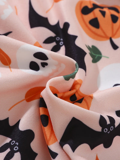 Halloween Baby Mädchen Kleid mit Faltendetails und Kürbis-Print