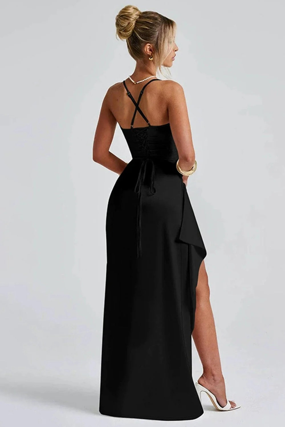 Damen elegantes Kleid für Hochzeitsgäste mit Schlitz | Maxi
