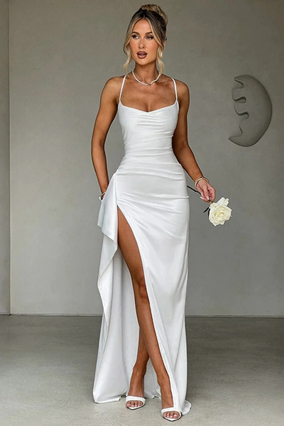Damen elegantes Kleid für Hochzeitsgäste mit Schlitz | Maxi
