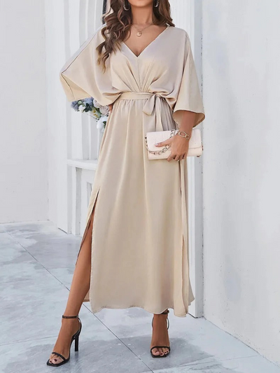 Damen elegantes Sommerkleid mit V-Ausschnitt | Midi