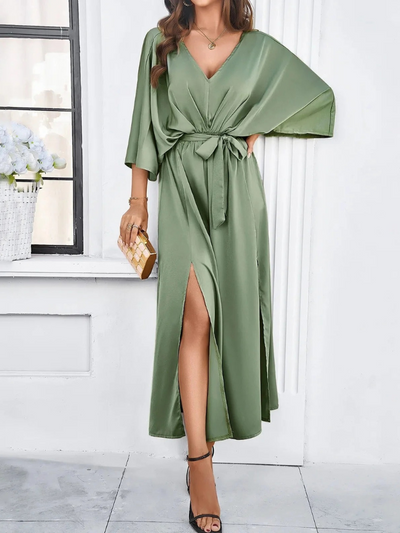 Damen elegantes Sommerkleid mit V-Ausschnitt | Midi