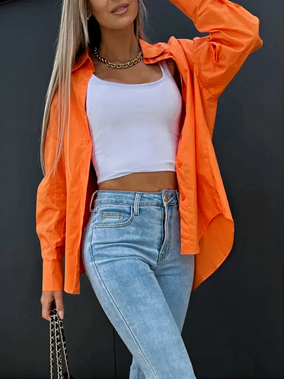 Damen lässige Bluse mit Knopfleiste | Langarm