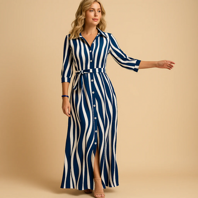 Damen Langarm Hemdkleid | Maxi