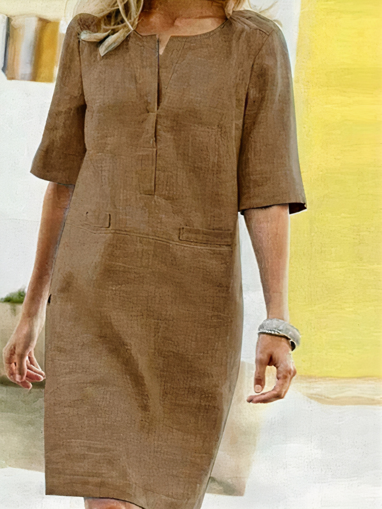 Damen lässiges kurzärmliges Kleid | Midi