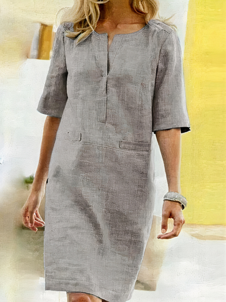 Damen lässiges kurzärmliges Kleid | Midi