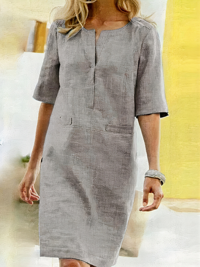 Damen lässiges kurzärmliges Kleid | Midi