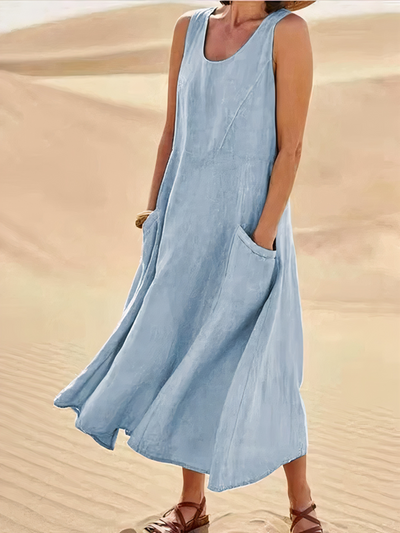 Damen luftiges Sommerkleid mit Taschen | Midi