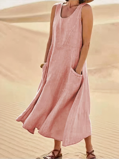 Damen luftiges Sommerkleid mit Taschen | Midi