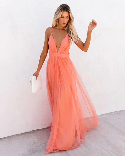 Damen elegantes Spitzen-Abendkleid | Maxi