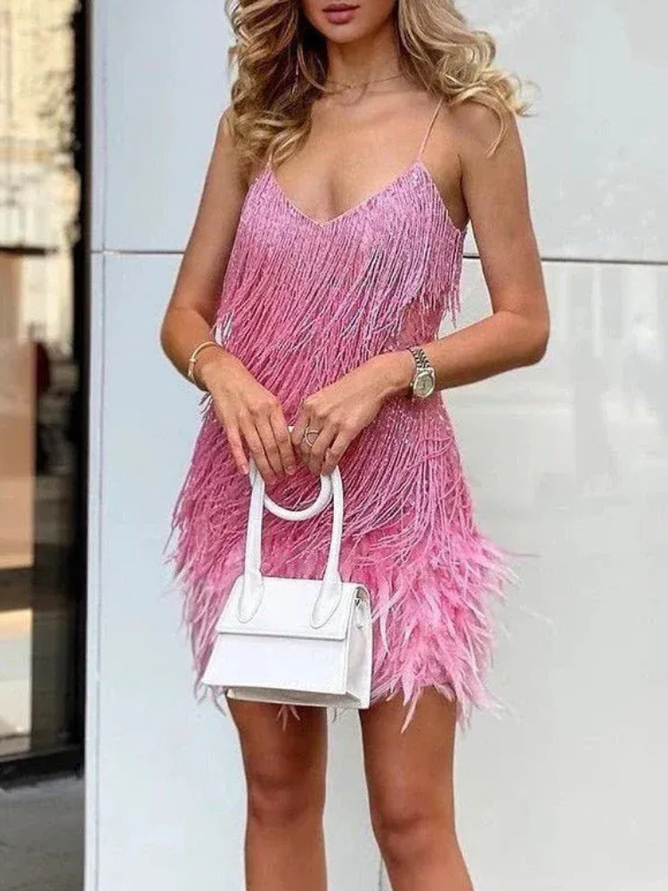 Damen stylisches Fransen-Cocktailkleid | Mini