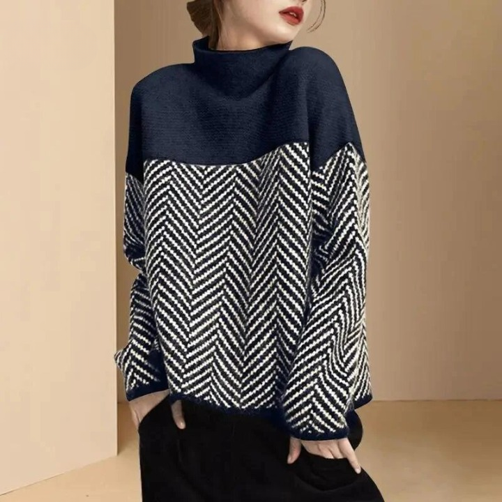 Kontrastreicher Rollkragenpullover mit Chevron-Details für Frauen