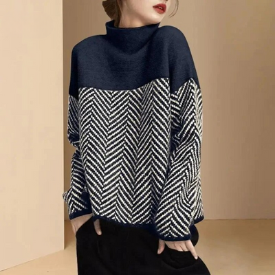 Kontrastreicher Rollkragenpullover mit Chevron-Details für Frauen