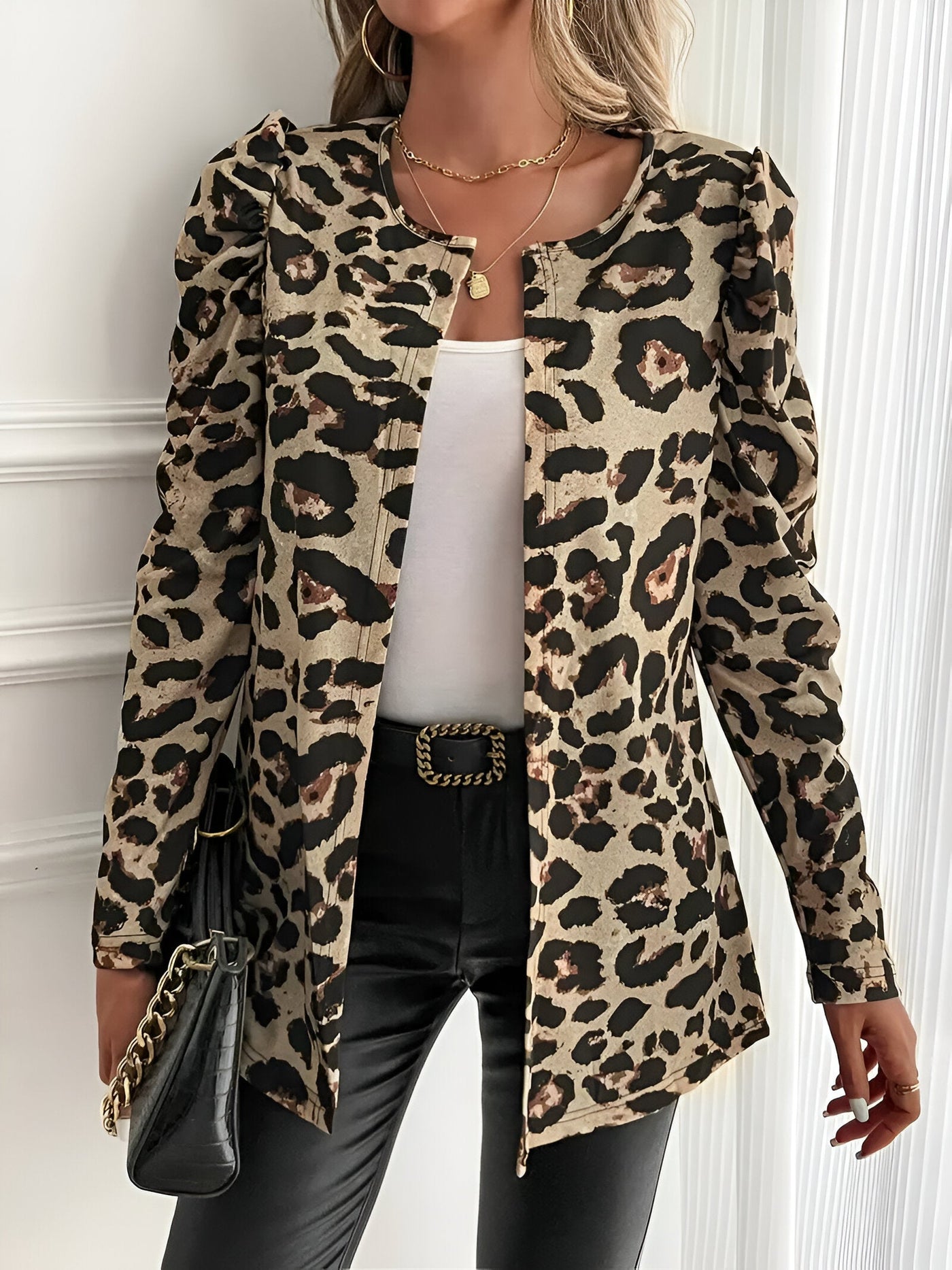 Gudrun | Lässige Jacke mit Leopardenmuster und Offenem Vorderteil
