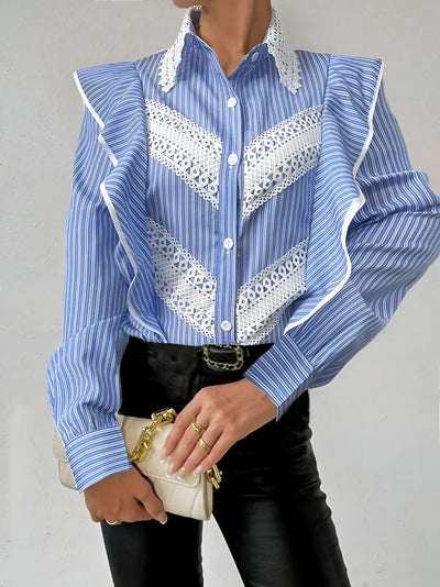 Marleisha | Elegantes gestreiftes Langarmshirt mit Spitze und Rüschendetails