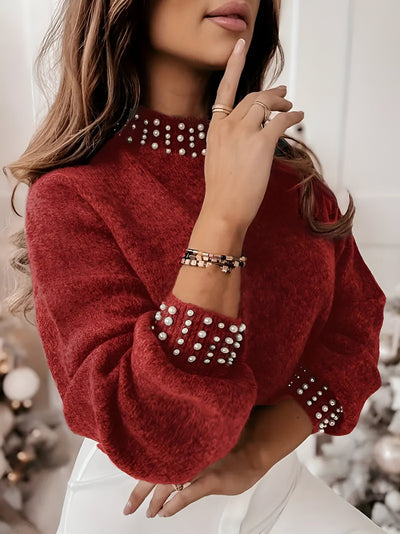 Bertina | Eleganter Pullover mit Perlenverzierungen und Stehkragen