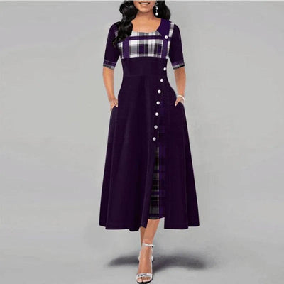 Luz - Kariertes Kleid mit halben Ärmeln Silhouette Lässiges Vintage-Design